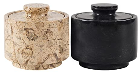Marblous Krafts Stilvoller Marmor-Zuckerspender, Schwarz und Koralle, 99 ml, Salzbehälter und Marmor-Dekor, 7.6x7.6 cm, Küchendekoration und Salz-Pfefferschalen Salzspender (Schwarz und Fossil Coral)