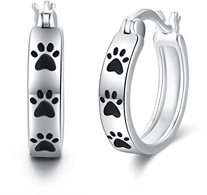 Pet Paw Ohrringe 925 Sterling Silber Hund Katze Pfotenabdruck Ohrringe Creolen Schmuck Geschenke für Frauen Kinder Mädchen Tochter