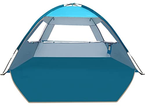 COMMOUDS Strandmuscheln für 6-8 Personen, Tragbarer Strandzelt mit UV-Schutz 50+, Familie Sonnenzelt Strand mit 3 Mesh Fenster, Schnelle Montage, Einfaches Tragen Schirm Strandmuschel für Outdoor