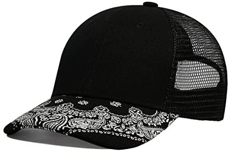 Quanhaigou Mesh-Truckermütze, Outdoor, Snapback, Vater, Hip-Hop, für Herren und Damen, verstellbare Baseballkappe, Paisley Schwarz, Einheitsgröße