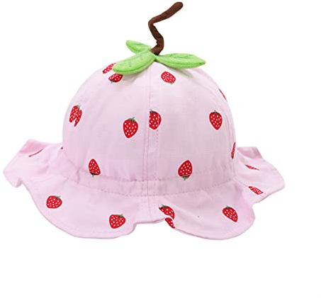 Surakey Faltbarer Sonnenhut Baby Mädchen Schirmmütze,Erdbeere Muster Baby Hut Nackenschutz Baumwolle Breite Krempe Sommerhut Flapper Mütze für Kinder Mädchen Junge Säugling Kleinkind UV-Schutz 50+