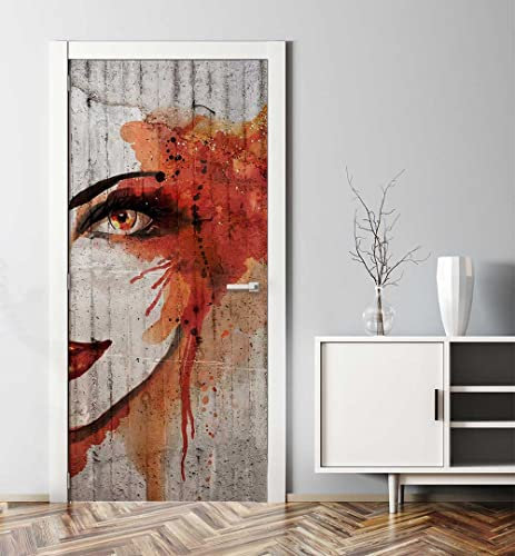 MyMaxxi - Tür bekleben mit Türtapete Türposter Türfolie Selbstklebend 90x200 Graffiti Gesicht - Tür verschönern Türaufkleber Türposter Türklebefolie Buddhismus Religion grau weiß