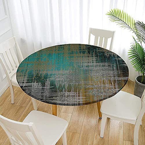Morbuy Rund Tischdecke Elastisch, Graffiti Rund Tischdecken Wasserdicht Lotuseffekt Abwaschbar Abwischbar Tischtuch für Garten Outdoor Küchentisch (Für Tisch 160-170 cm,dunkelgrün)