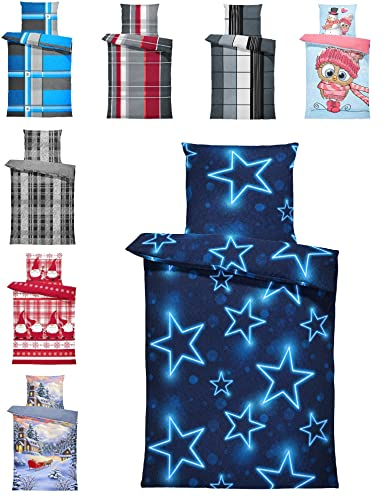 one-home Winter Bettwäsche Thermo Fleece Kuschelig Warme Bettbezüge Flauschig Warm Weich, Größe:2 teilig 155x220 cm, Farbe:Sterne blau