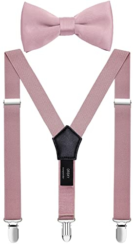 JRHEJTFZ Hosenträger und Fliege, verstellbar, Y-Rücken, elastisch, Blush Pink, 47'' (27''-47'')(Adults)