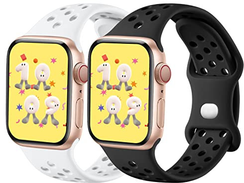 Ookids 2 Stück Armbänder kompatibel für Kinder, 38/40/41 mm & 42/44/45/49 mm für Apple Watch Serie 8/7/6/5/4/3/3/3/2/1/1/1/2/1/2/2/2/2/1/2 SE (38/38) 40/41 mm, Schwarz/Weiß)