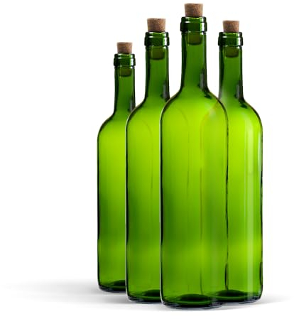 WYSKONT Bouteille 750ml Bordeaux 48 pièces avec bouchon - Bouteilles de vin vide pour brasserie à la maison - Boîte de rangement pour boissons - Décoration de service - En verre vert