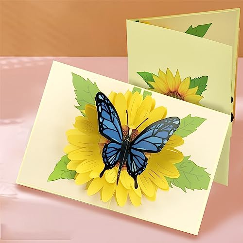 STCRERAG Pop-up-Karte mit Sonnenblume und Schmetterling 3D-Geburtstagskarte Pop-up-Blumen-Grußkarte Schmetterlings-Geburtstagskarte Pop-up-Blumenkarte Abschlusstag Hochzeitstag Muttertag