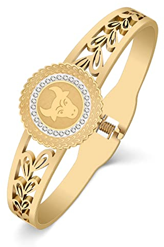 RAIDIN Armband Damen Edelstahl 18K Gold Plattiert Das Tierkreiszeichen Armbänder Strass Kristall Akzente Manschette Armreif Armband für Sie Frauen Mädchen Freundin Mom (Gold-RASBA037 Stier)