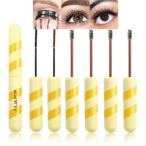 MKNZOME 6 Farben Wimperntusche Bunte Farben, Bunte Mascara Blau Grün Wasserfest Mascara Schwungfixierend, Verlängernd, Volumenverstärkend, 2 Bürsten, 6 x 6ml