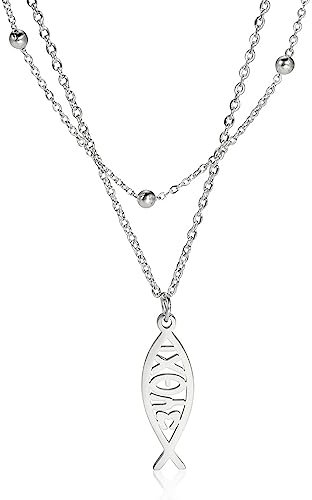 unift Collar de Pez de Jesús para Mujeres Símbolo de fe Cristiana Collar con Colgante de Pez de Jesús Joyería Religiosa Regalo Inspirador (plata 1)