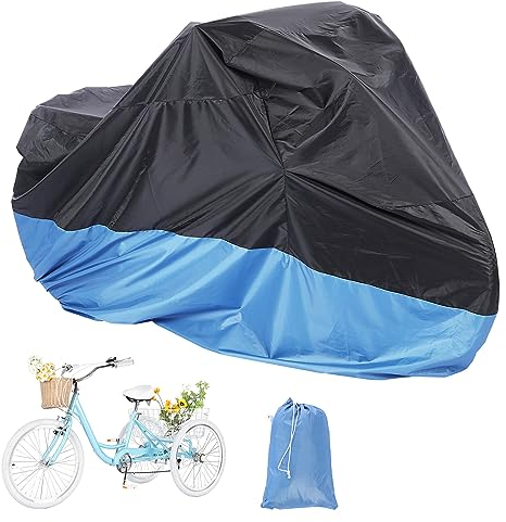 Dreirad Abdeckung für Erwachsene, 230cm Lang, Sonne Staub Windschutz Fahrradabdeckung mit Schlossloch für 2 Fahrräder, Ripstop Material, leicht zu tragen–Blau