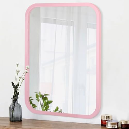 AOAOPQ Piccolo specchio rosa per bagno cornice rettangolare camera da letto specchi a parete incorniciato angolo arrotondato moderno decorativo piccolo specchio appeso moderno moderno
