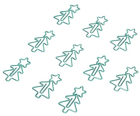 Bezaubernde Büroklammern mit Weihnachtsmotiv in Form von Weihnachtsbäumen. Festliches Weihnachtsbaum-Design. Bezaubernde Büroklammern mit Weihnachtsmotiv in Form von