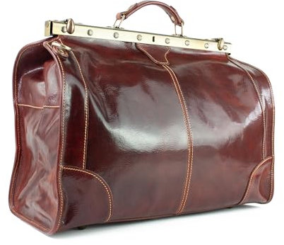 lePelou Große Leder Arzttasche, Gladstone Tasche, Leder Doktor Tasche, große Reisetasche aus Leder, Vintage Tasche (Braun)