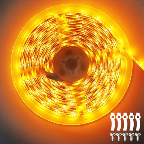 ShineBurky 12V LED Streifen Gelb 5M, LED Strip Flexibel Schneidbar 300 SMD2835 LEDs Wasserdichtes Selbstklebend Lichtband für Innen Schlafzimmer Küche Weihnachten Deko, Kein Netzadapter