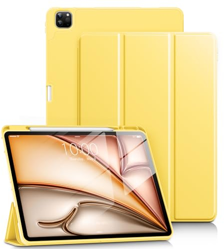 DTTO for iPad Air 13 Inch Case M3/M2 2025/2024, iPad Pro 12.9 Inch Case (6th/ 5th/ 4th/ 3rd Gen), Smart Slim Trifold Stand Soft Cover with Pencil Holder for iPad Air 13, Yellow