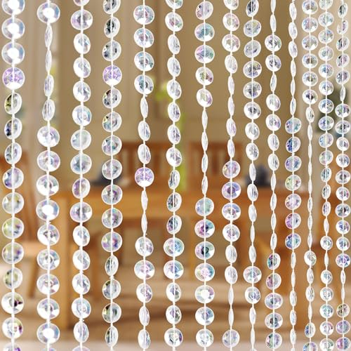 Boshen 3FTx6.5FT Crystal Beaded Curtain - 36 Strands Clear Acrylic Beads Hanging Room Divider - Iridescent Diamond Cut Door Beads for Doorway, Party Decor