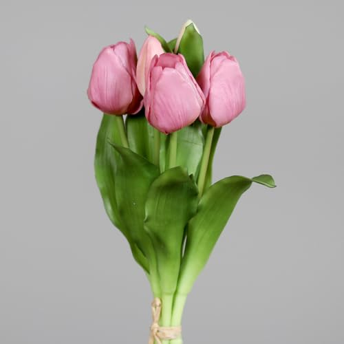 Seidenblumen Roß Tulpenbund Nature Real Touch 32x20cm mit 5 Blüten DP Kunstblumen künstliche Blumen Tulpen Latex (Rosa-Pink)