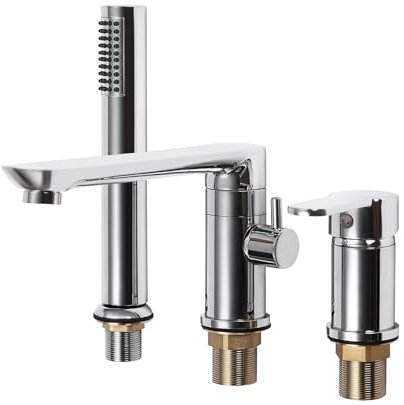 Robinet de baignoire à 3 trous - Douchette extensible - Mitigeur monocommande - Pommeau de douche moderne pour baignoire - Chromé