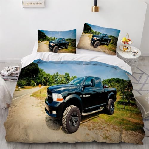 Malaoshi Bettwäsche 135x200 Schwarzes Dodge-Auto 3teilig Bettwäsche-Sets 3D Straßenauto Weiche Bequem Mikrofaser Bettbezüge mit Reißverschluss und 2 Kissenbezug 80x80cm