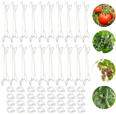 20 Stück Tomatenhaken &10m Schnur, 90 Stück Pflanzenclips, Gurken Tomaten Rankhilfe, Gewächshaus Zubehör,Rankhilfen für Kletterpflanzen, Pflanzenstütze, Garten Zubehör