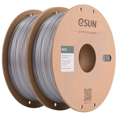 eSUN PETG Filament 1.75 mm, PETG 3D Printer Filament, Measurement Accuracy +/- 0.03 mm, 1KG pro Spule, 2 Spulen 3D Druck Filament für 3D Drucker, Einfarbig Silber