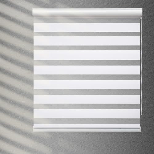 YIIBAII Day and Night Roller Blinds Zebra Blinds Blackout or Translucent Vision Roller Shades for Windows and Doors(W 100cm x L 150cm,White)