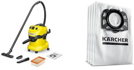 Kärcher WD 4 P V-20/5/22 Nass-& Trockensauger, Kunststoffbehälter & Original Vliesfilterbeutel KFI 487: 4 Stück, 2-lagig, extrem reißfest und robust, passgenau Nass-/Trockensauger