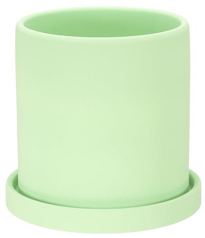 PATIKIL 5 Inch Ceramic Plant Pots, Modern Flower Planters with Drainage Holes and Tray for Decorate Home Indoor Plants Succulent Herb, Green