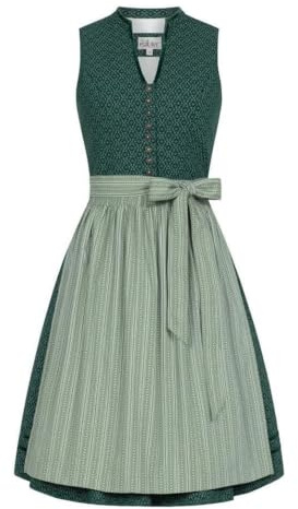 Nübler Damen Dirndl Frieda in Grün I Größen 30-50 | 100% Baumwoll-Trachtenkleid mit Rankenmuster I Dirndl mit V-Ausschnitt & Schürze I Ideal für Oktoberfest & Festlichkeiten