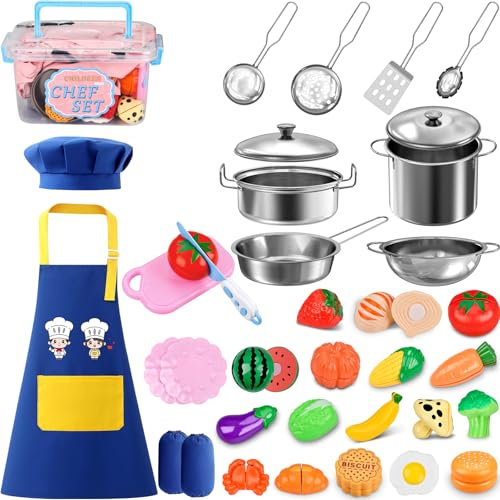 Onherm Kinderküche Zubehör, 35 Stück spielküche zubehör, Leicht, langlebig und sicher familienspiele matschküche Rollenspiele Spielküche Kinder küchenset für über DREI Jahre alt Kleinkinder Jungen