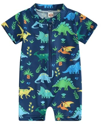 LYZOURBB Toddler Baby Boy One-Piece Swimsuit Toddler Boy Short Sleeve Zipper Rash Guard Set Dinosaurs Sharks Swimming Outfits Bathing Suit for 0-3Years
