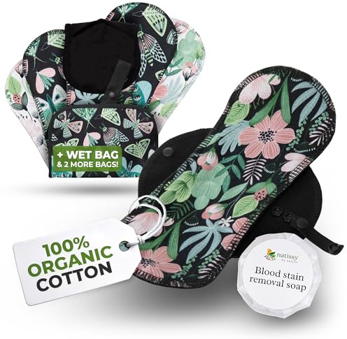 Natissy Bio-Baumwolle Stoffbinden für Frauen und Teenager, Waschbar, Weich, Atmungsaktiv, Hautfreundlich und Wiederverwendbar - 6er-Set S+M - Made in EU