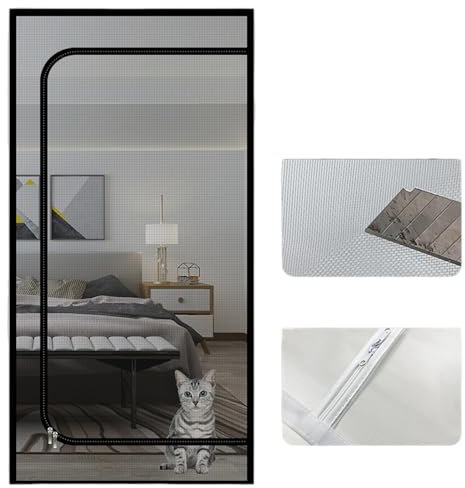 Puerta mosquitera para gatos con doble cremallera para evitar que los mosquitos y mascotas escapen, 90 x 210 cm, adecuada para sala de estar, dormitorio, pasillo (C-gris, 80 x 210 cm)