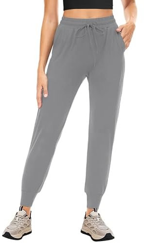 CAMPSNAIL Jogginghose Damen Sommerhose Lang Sporthose Atmungsaktiv Freizeithose Sweatpants Joggpants Weich Leggings für Fitness Yoga Freizeit Hellgrau XL