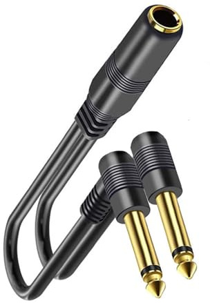 Hanprmeee 1/4 TRS Stereo Jack Female to 90 Degree Dual 1/4 Male TS Mono Y-Splitter Insert Cable, Gold-Plated Plug Double Shielding Cable for Mixer, Amplifier,Speaker, or Other Devices (0.3M-2Pack)