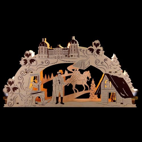 Erzgebirge Palast Saico Schwibbogenleuchter DREI Haselnüsse für Aschenbrödel - 37x20 cm