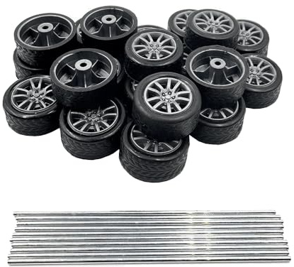 Kleine Spielzeugauto-Räder, 16 mm, Modellauto, Mini-Gummireifen mit 10 Schaft, runde Stangenachsen für DIY-Modell, Spielzeug, ferngesteuertes Auto, LKW, Roboter, Bauzubehör (Silber, 2 x 16 mm)