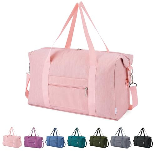 Narwey Faltbare Reisetasche Handgepäck Tasche Weekender Damen Herren, Easyjet Handgepäck 45x36x20, Klein Reisetaschen Tasche Handgepäck Flugzeug Travel Carry on Bag Sporttasche 25L(Rosa)