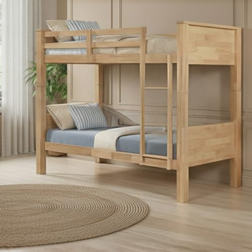 Reinforced Beds, 3FT LANGHAM BUNK BED, Wooden Bunk Bed, Rubberwood, Solid Wooden Slats, Modern Bunk Bed Design (Natural Oak With 2 Drawers)
