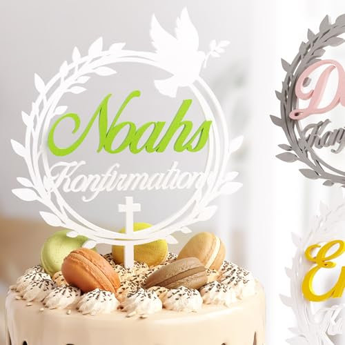 Personalisierbarer Cake Topper zur Konfirmation | Individuelle Torten-Deko mit Namen | Hochwertige Verzierung in vielen Farben | Perfekt für die Konfirmationsfeier & als stilvolle Erinnerung