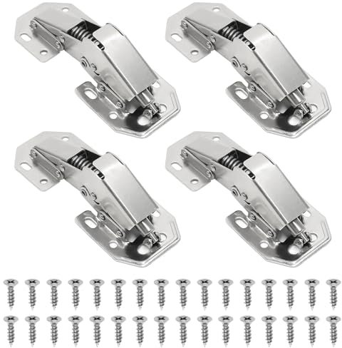 Aoyswuz 4 Pezzi Cerniera per Ante Senza Foro Incasso 112 * 43 mm 90 Gradi Grande Cerniere per Porte del Gabinetto per Porte Mobili, Cucina, Armadi (con Viti)