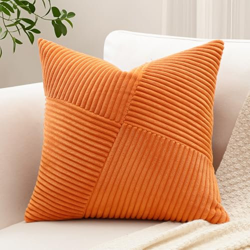 Sungeek 1 Stück Cord Kissenbezug, Windmühle Streifen Muster Kordsamt Kissenbezüge Dekokissen Sofakissen Patchwork Design Deko Zierkissenbezüge Kissenhülle für Wohnzimmer (40x40cm, Orange)