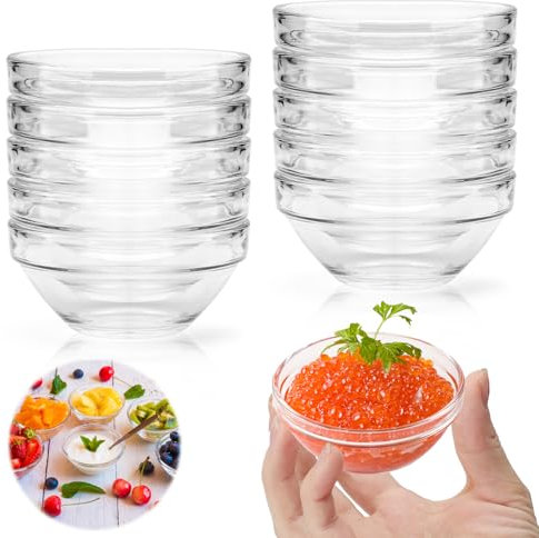 UOCAI 10 Pièces Bol en Verre, Mini Bols en Verre, Saladier, Coupe Dessert, Bols à Tapas et Sauces,Bol Transparent pour Sauces, Ingrédients, Epices 7.5 cm, 75 Ml