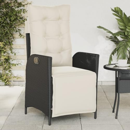 Fasba Gartensessel mit Fußteil Verstellbar Gartenstühle, Gartenstuhl, Balkonstuhl, Terrassenstuhl, Essstuhl, Stuhl, Schwarz Poly Rattan