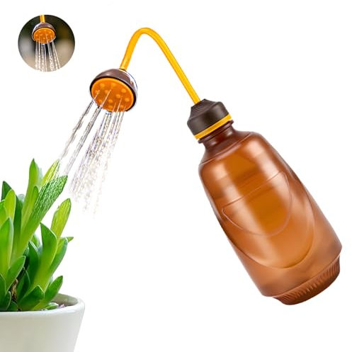 Shyllin Jardin Petit arrosoir 450ml,Plante Intérieur arrosoirs,Bouteille D'arrosage à Presser avec Bouteille Souple, Convient aux Petites Plantes, semis, Plantes en Pot (Brun)