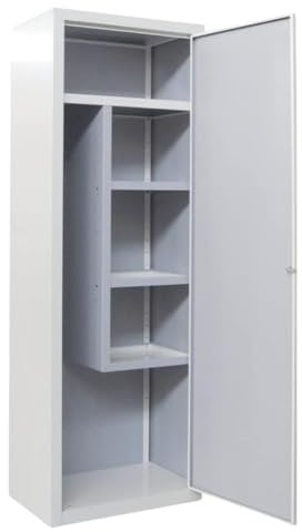 Armadio Portascope in Metallo Preverniciato con Serratura e Chiave - Dimensioni L60 x P40 x H180 cm – Colore prev. Bianco-Grigio - Fornito di Kit di Montaggio e QR code per Video Istruzioni