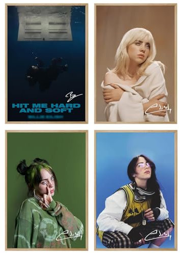 FDSFE Billie Eilish Albumcover, limitierte Auflage, Leinwandposter, Schlafzimmer, Dekoration, Landschaft, Büro, Raumdekoration, Geschenk (4er-Set), ungerahmt, 40 x 60 cm