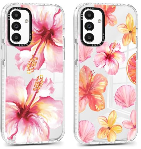 Saqmkil 2 Stück Hülle für Samsung Galaxy A13 5G, Aesthetic Blumen Muster Design Mädchen Handyhülle, Transparent Weich Silikon Süßes Hibiskus Blume Motiv Case Schutzhülle für Samsung A13 5G 6,5'',Rosa